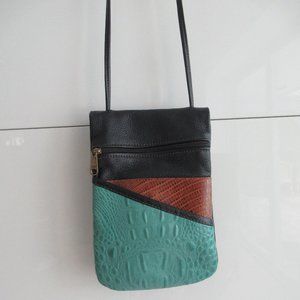Small Hipster Crossbody Bag Leather, Pockets, Adjustable Strap Multicolor